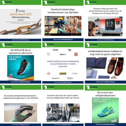 Ontwerp verschillende Social media templates in de huisstijlkleujren van MVEA